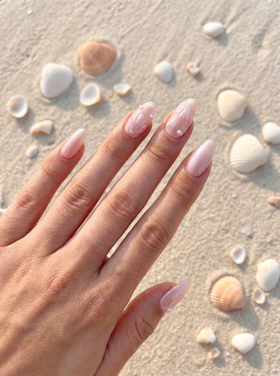 Seashell Pearl Nails als Beachy Nails Inspiration 2026